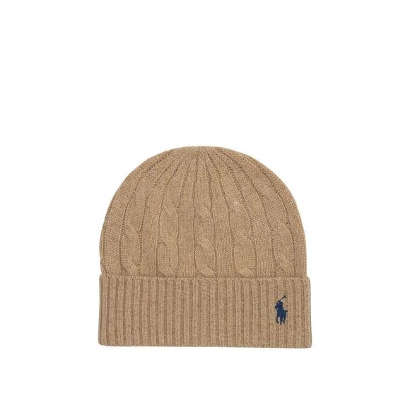 POLO RALPH LAUREN Cable Knit Beanie Hat Women Beige Caps & Hats